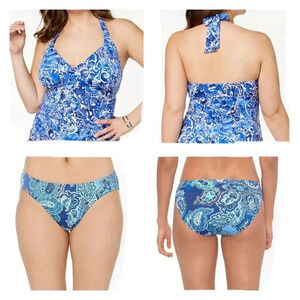 Ralph Lauren Blue Bandana Paisley Printed Hipster and Tankini Size 8